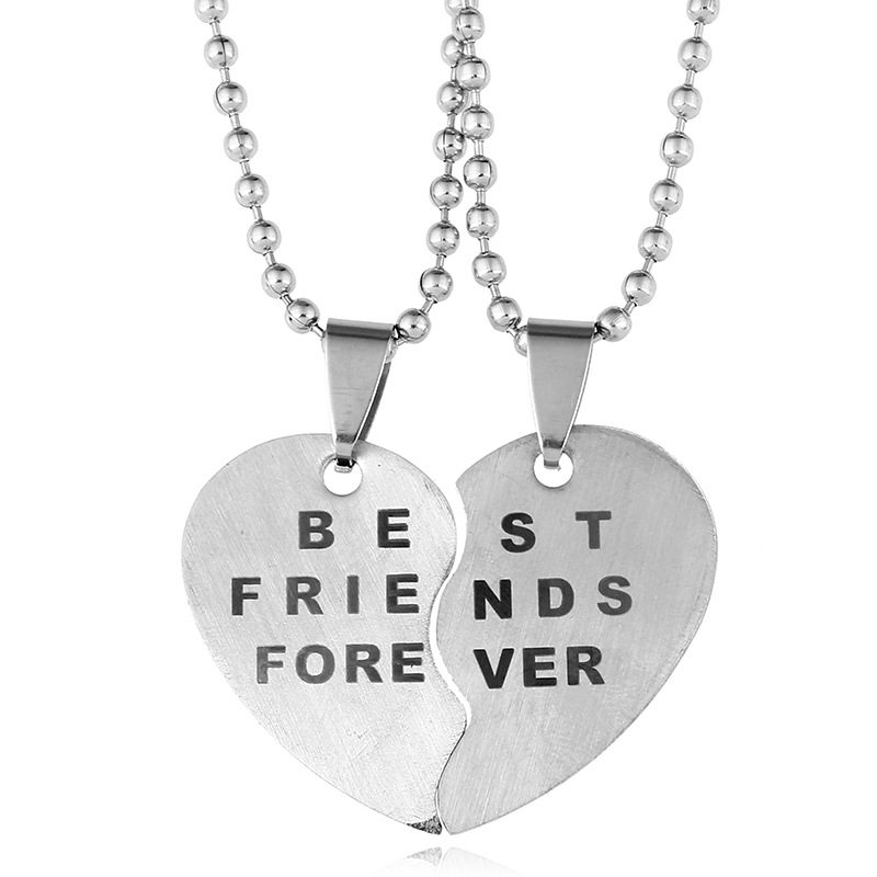 

1Pair Half Stainless steel Love Heart Pendant Best Friends Necklace Friendship Gift For Couple colar kolye collier collares, Silver