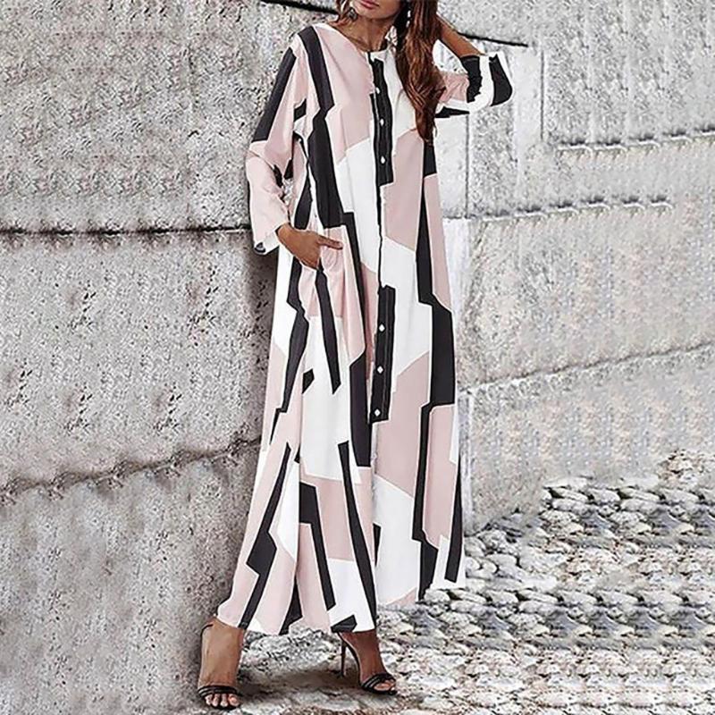 

Print Casual Autumn Bohemian Beach Dress Midi Maxi Party Women Dresses Summer Comfortable Loose Vestidos Verano 2020, Khaki