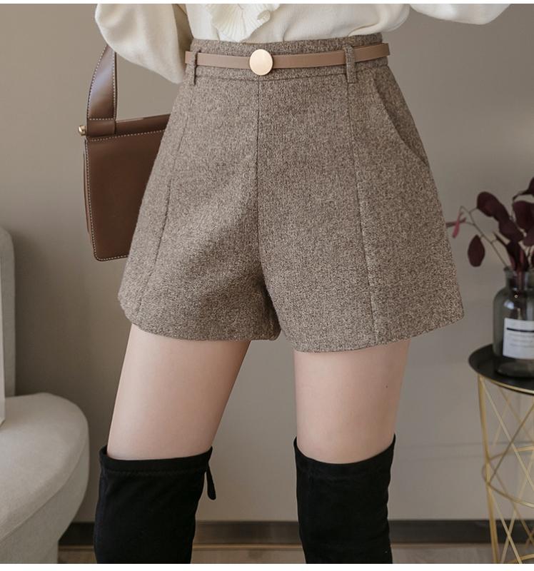 

Woolen Winter Shorts Vintage Sexy New 2019 High Waist Ladies Korean Wide Leg Casual Belts Plus Size Overall Jeans Short KK60DK