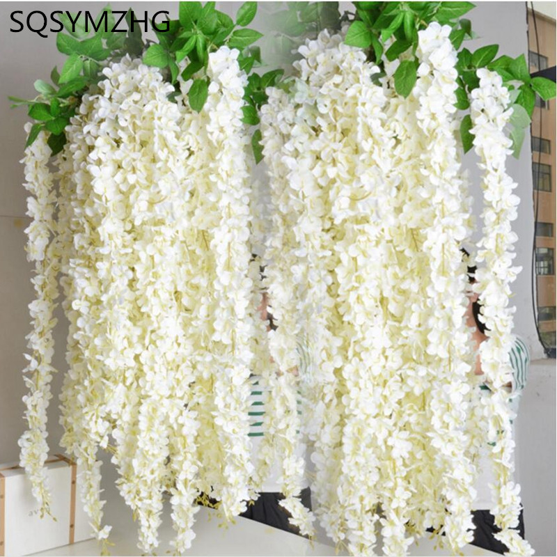 

Wholesale 10pcs Rattan Strip Wisteria Artificial Flower Vine For Wedding Home Party Kids Room Decoration DIY Craft Fake Flowers, Blue