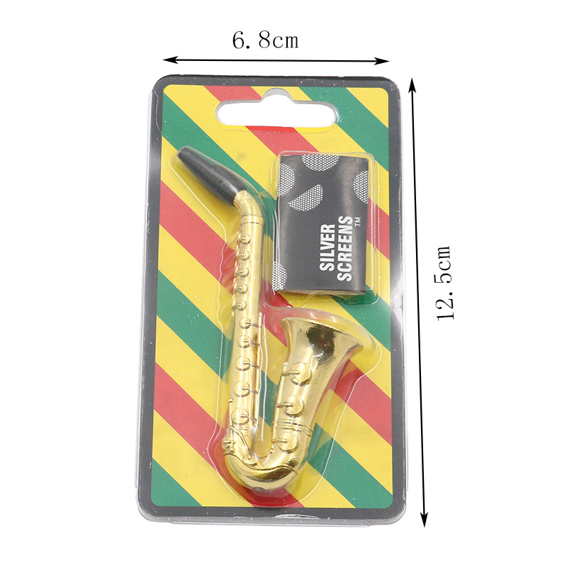 

Metal Pipe Set Kit Mini Saxophone Trumpet Speaker Sax Shape Tobacco Pipes Smoking Herb Cigarette Pipe with Screens Mesh Filter Gold Color