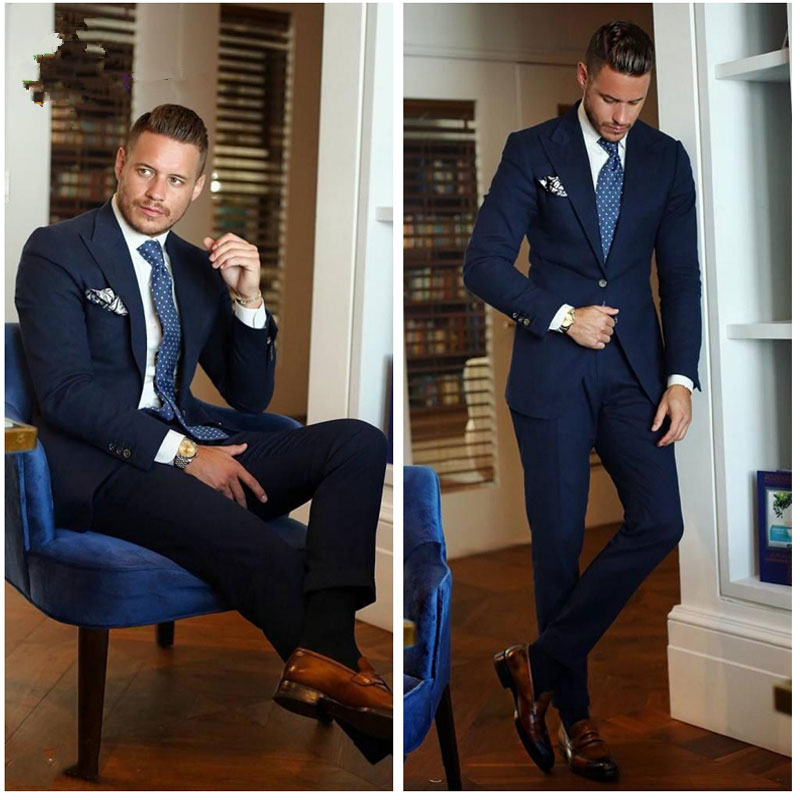 

Classic Peak Lapel Wedding Tuxedos Slim Fit Suits For Men Groomsmen Suit Two Pieces Prom Formal Suits (Jacket+Pants+Tie) 837, Same as image