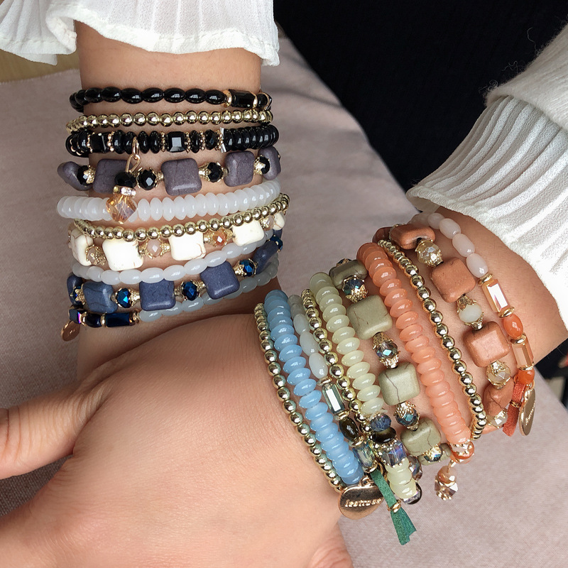 

Turquoise handmade beads crystal bracelet women's multi-layer elastic rope bracelet bracelet accessories
