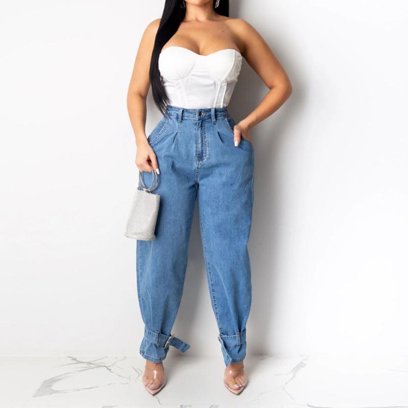 

Women Lady Fashion Plus Size Jeans Hole Zipper High Waist Denim Pants Fashon High Wasited Jeans Straight Trousers #3, Blue
