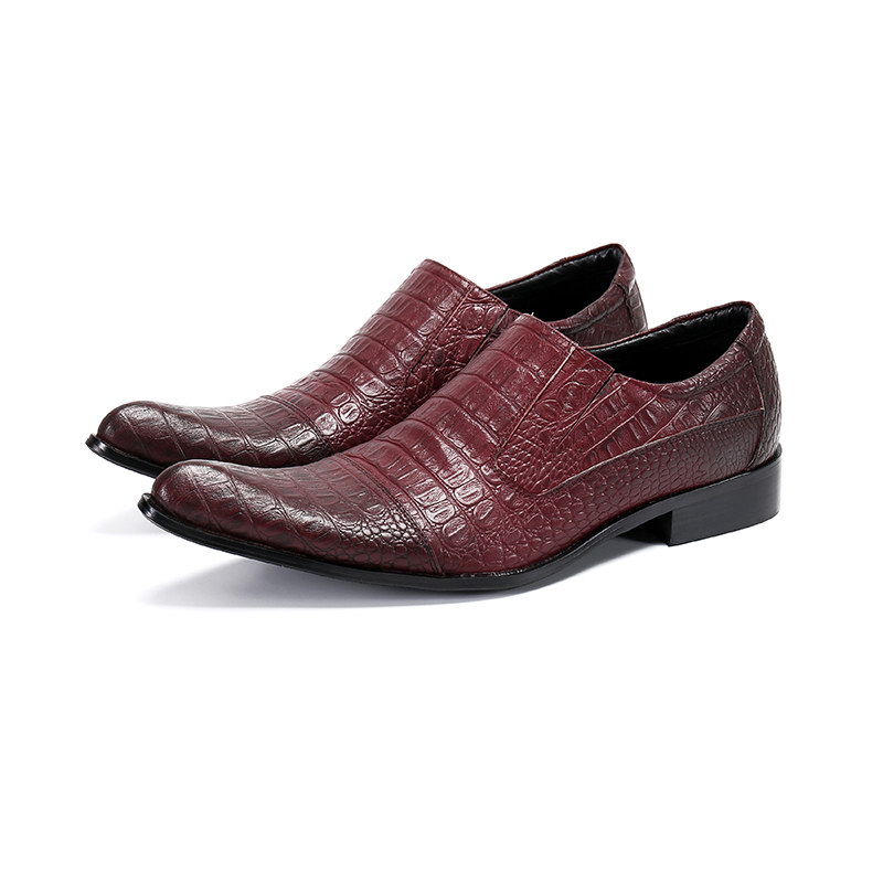 

Hot Selling New Men Red Formal Shoes Fashion Pointed Toe Crocodile Pattern Trending Leather Shoes For Man Slip On Dress Shoe Office SL-18, Burgundy