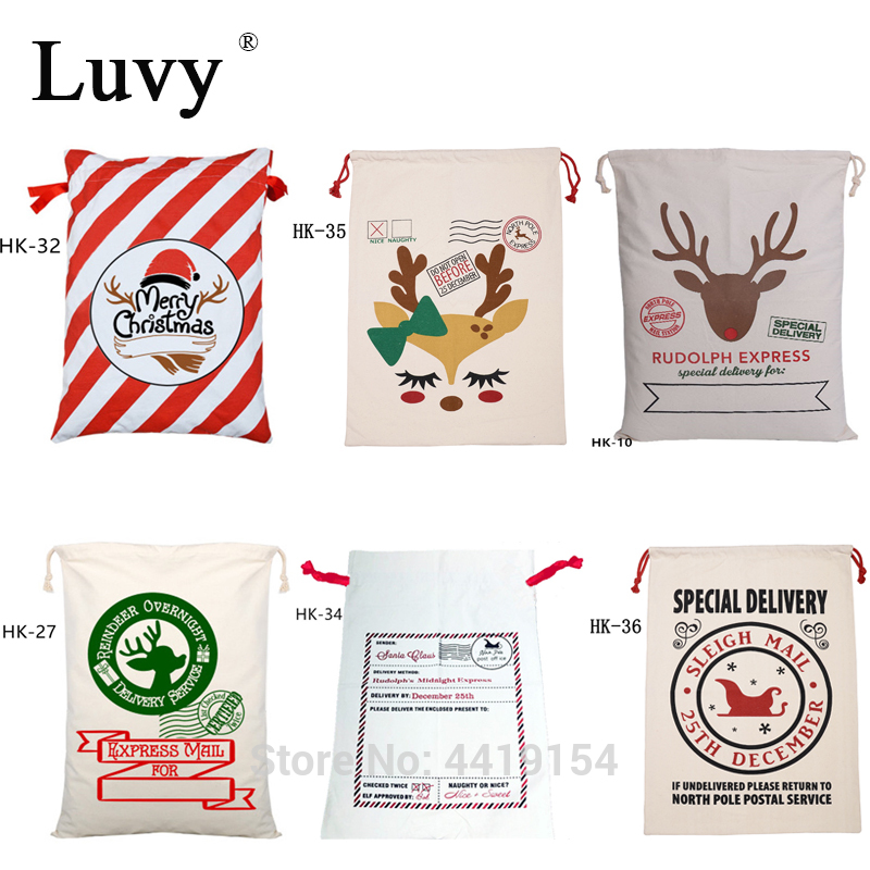 

20pcs/lot 38 Styles Canvas Santa Sack Christmas Gift Bags for Wholesale Large Santa Sack Drawstring Gift Bag Fast Shipping