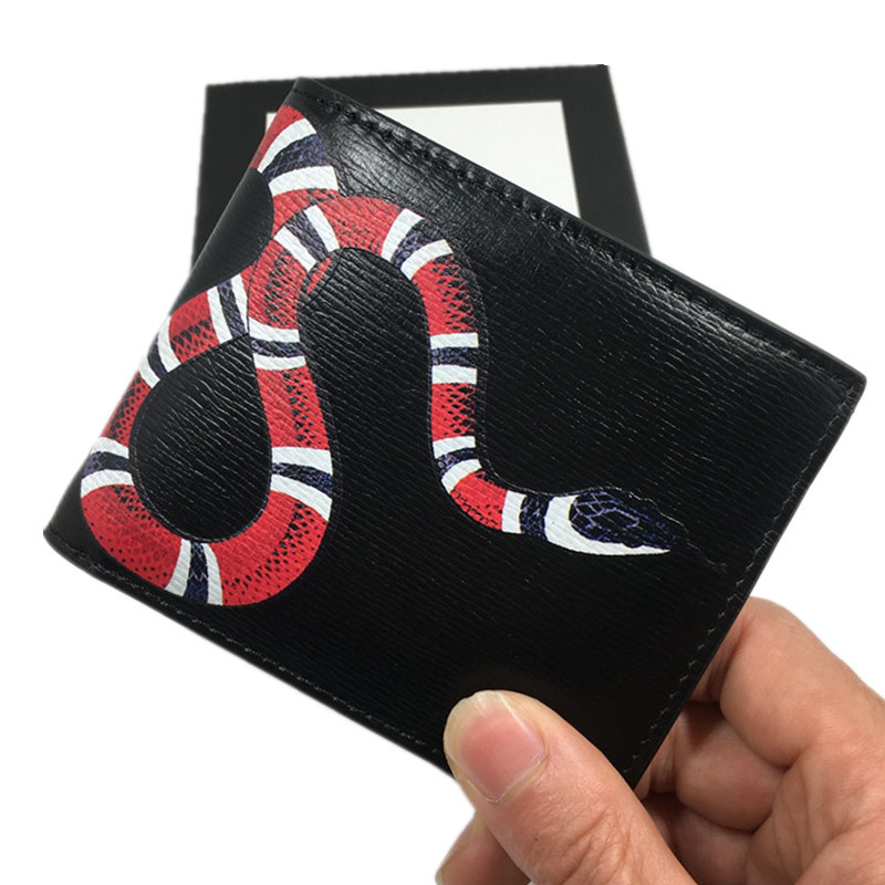 

2021 Black Genuine Leather Men Short Billfold Purse Cowhide Leathers Credit Card Holder Wallet Fashion Snake ID Cards Wallets for Man, Red;black