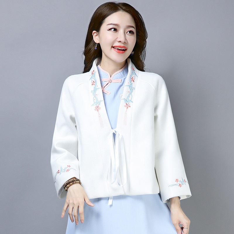

Chinese Style Blouse Short Woollen Coat Cardigan 2019 Winter Embroidery Loose Shanghai Tang Clothes Ladies Chinese Tops TA2108
