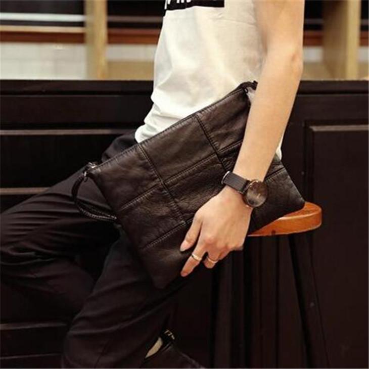 

Factory wholesale men bag leather trend mens package pressure Plaid washed leathers bags large envelope handbags fashion handbag, Black(boutique box)