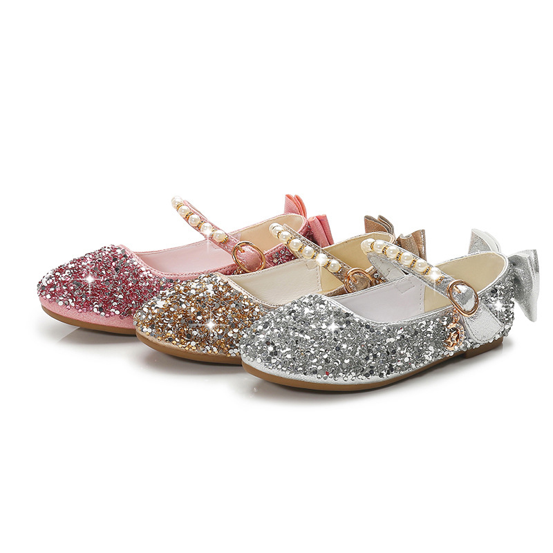 

Girls Summer Shoes Toddler Girl Baby Sandals Glitter Pearl Strap Princess Ballerinas Flat Shoes for Wedding Party Dress UP Costumes Shoes, Black;grey