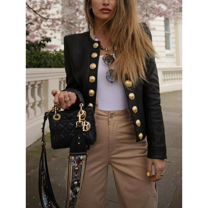 

Women' Suits & Blazers Fashion Women Short Coat 2021 Long Sleeve Solid Button Slim Office Lady Army Style Jacket Blazer Feminino, As pic