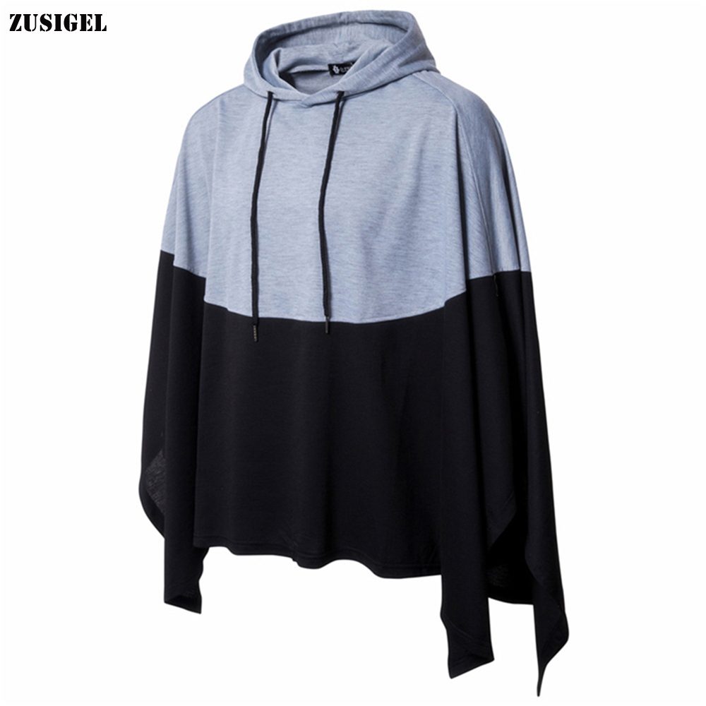 

ZUSIGEL New Casual Color Patchwork Wizard Cloak Style Mens Hoodies Simple Fashion Pullover Men Hoodies Sweatshirt Men 2019, Red