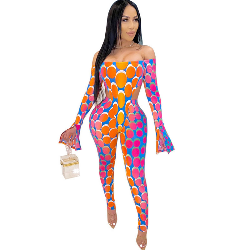 

Colorful Polka Dot Print Two Piece Set Women' Suits Festival Clothing Bodysuit Pant Suits 2 Piece Club Outfits Ensemble Femme, Multi