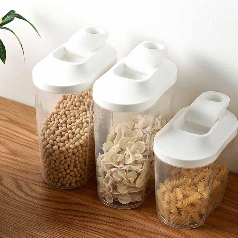 

New 2020 Storage Box Top Selling Plastic Cereal Dispenser Storage Box Kitchen Grain Rice Container Nice 2 Models White