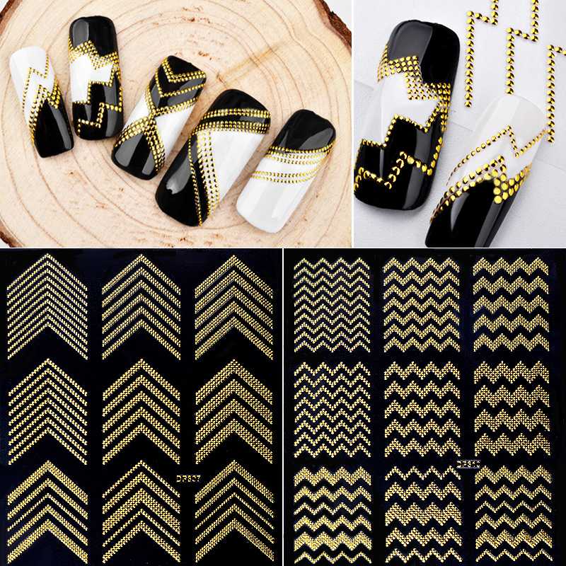 

1PC Gold Metal 3D Nail Stickers Stripes Wave Line DIY Nail Art Adhesive Manicure Transfer Sticker Water Slide Tips Stickers