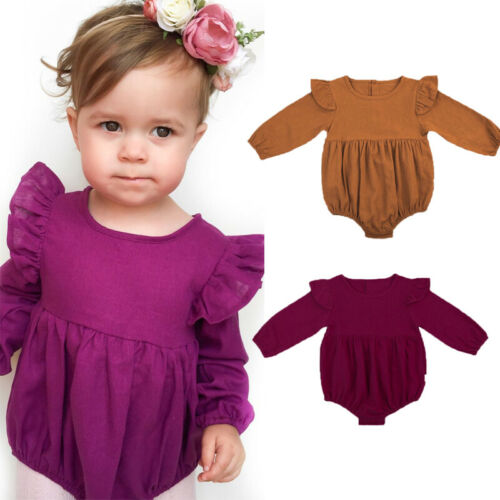 

Cute Newborn Baby Girl Romper Autumn Long Sleeve Solid Color Ruffles Toddler Kids Jumpsuit One Pieces Clothes 3M-3Y, Orange