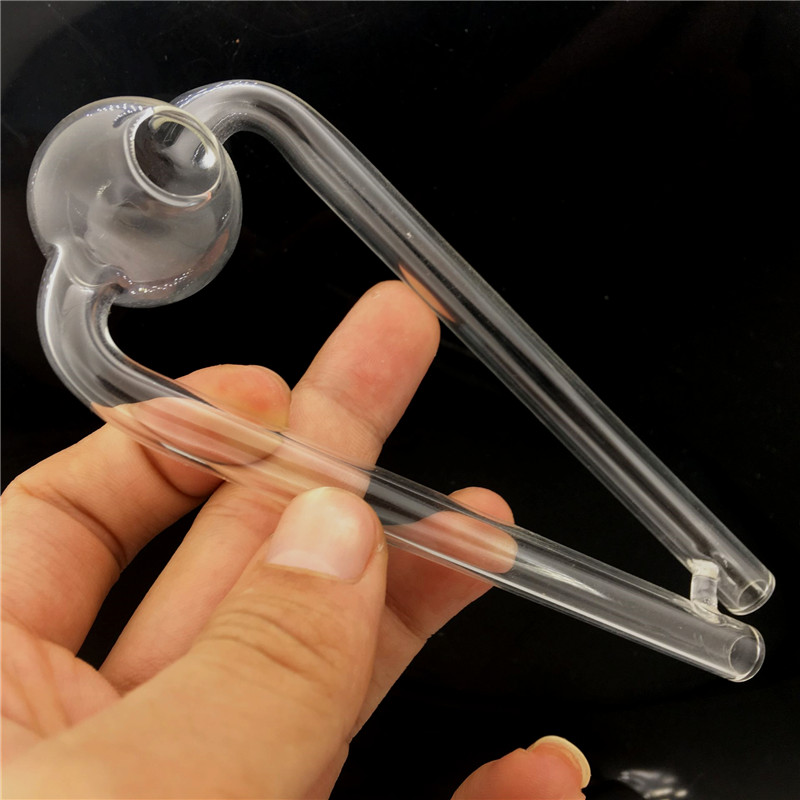 

Newest double tube glass oil burner 14cm unique big clear Pyrex glass oil tube smoking hand pipe free shipping