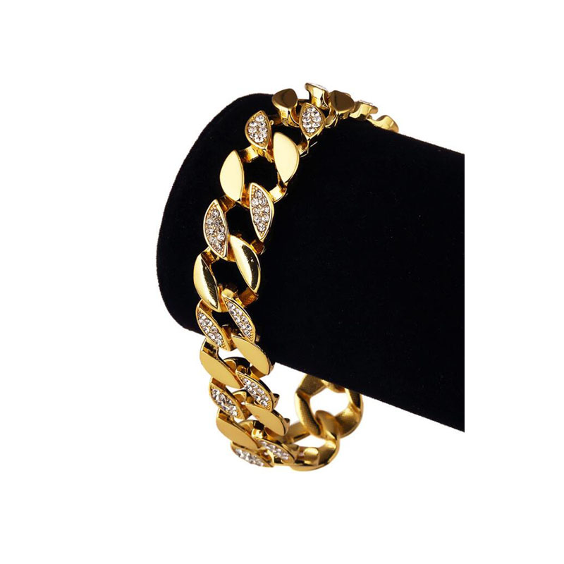 

Men's jewelry 7.8inch Hip hop BLING bracelet super flash water drill Cuban chain bracelet cool domineering for men