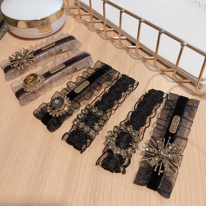 

Women Lace Hair Clip Black Mltistyle Lace Rhinestone Barrettes Fashion Hair Accessories for Gift PartyHigh Quality, Golden;silver