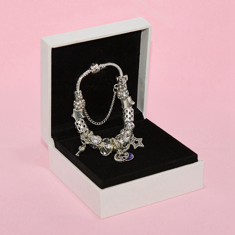 

New Charm Star Moon Pendant Bracelet Luxury Designer Silver Plated Original Box Set for Pandora DIY White Crystal Beaded Bracelet