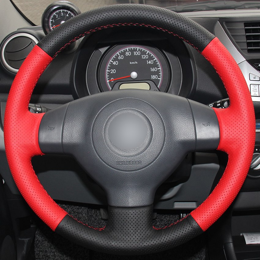 Black Natural Leather Red Natural Leather Car Steering Wheel Cover for Suzuki SX4 Alto Old Swift-image-441794302