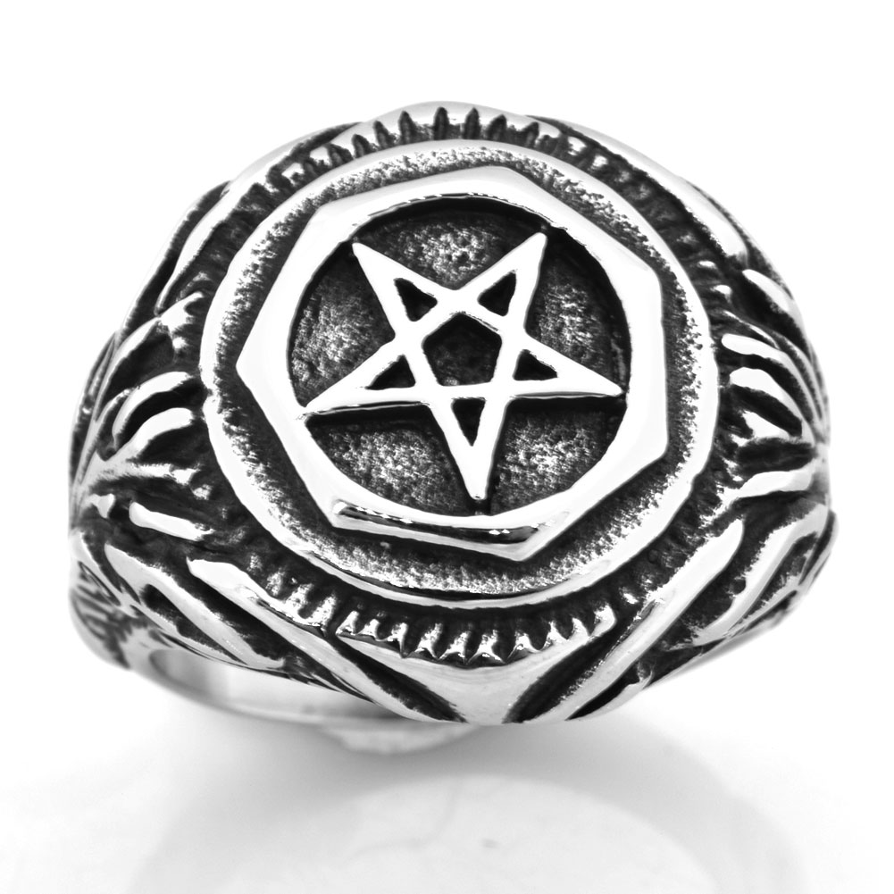

FANSSTEEL stainless steel mens or wemens jewelry VINTAGE PUNK Hexagon Star Goat Ring GIFT FOR BORTHERS FSR20W52