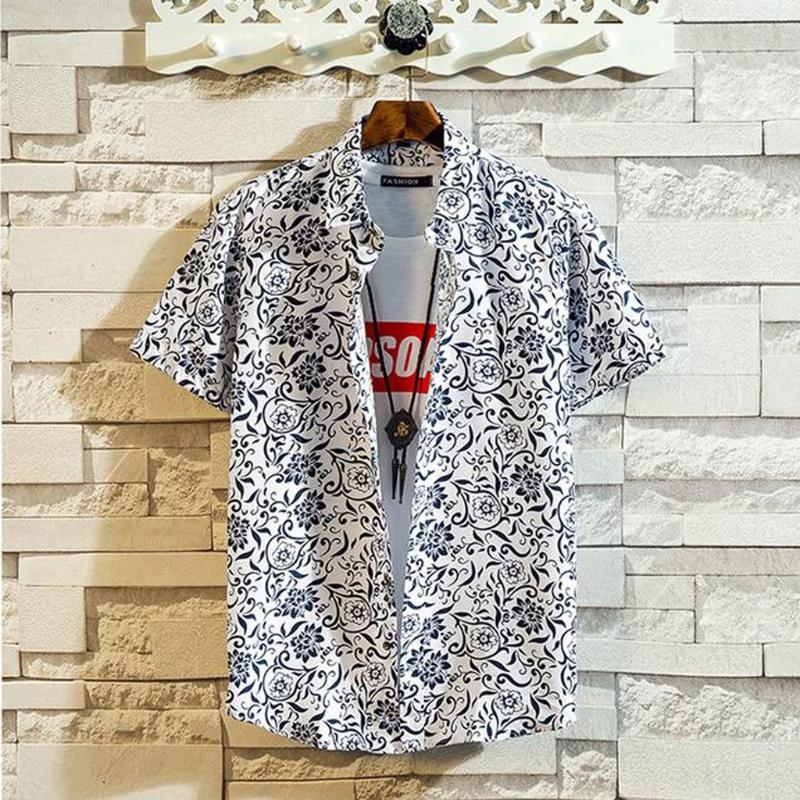 

KANCOOLD Shirt Men's Summer Hawaii Printed Splicing Pattern Shirts Casual vintage Lapel Short Sleeve Shirt shirts for men Jun11, Black