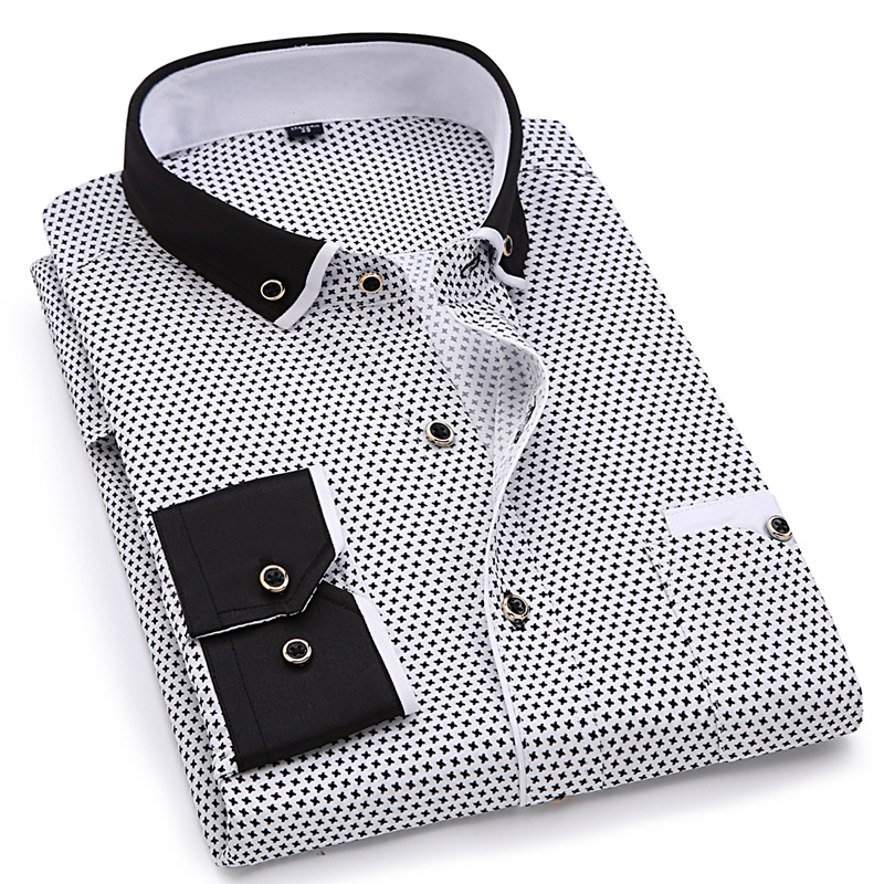 E-BAIHUI Men Fashion Casual Long Sleeved Printed shirt Slim Fit Male Social Business Dress Shirt Brand Men Clothing Soft Comfortable L677