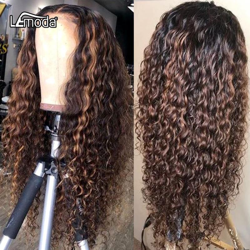 

Lemoda Highlight Lace Front Human Hair Wigs 13x4 Ombre Honey Blonde Human Hair Wig Water Wave Wig Pre Plucked HD Lace, As pic