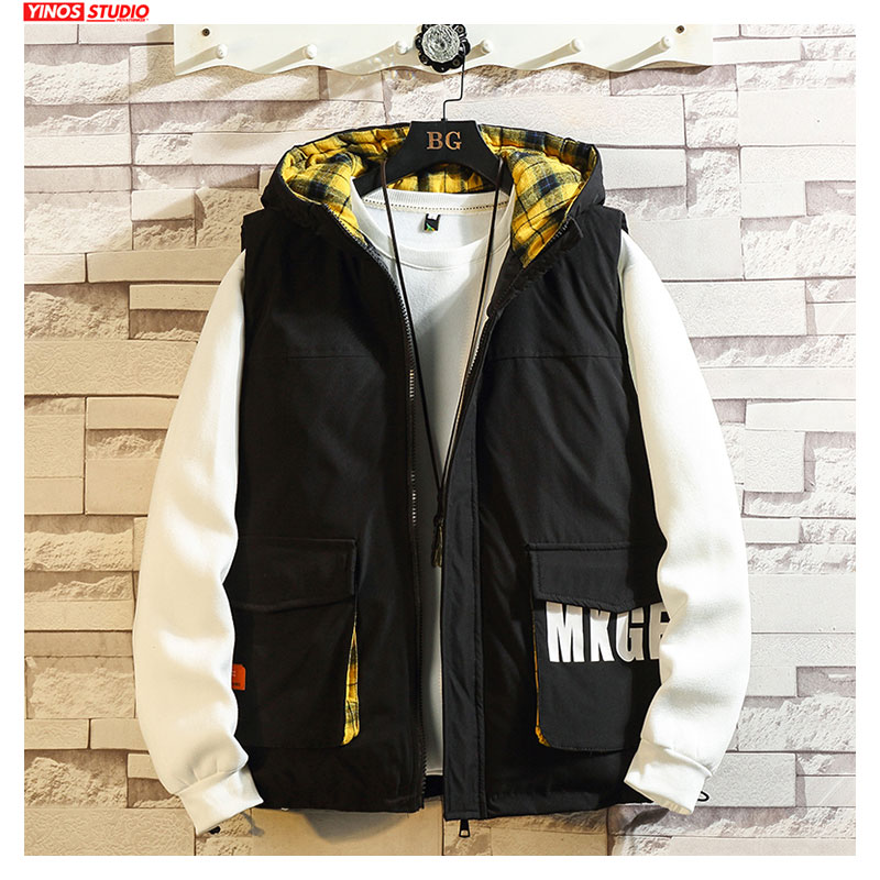 

Dropshipping Mens Streetwear Thicken Cargo Vest 2019 Winter Hooded Solid Coats Male Outwear Warming Cotton Tops, Orange(asiansize)