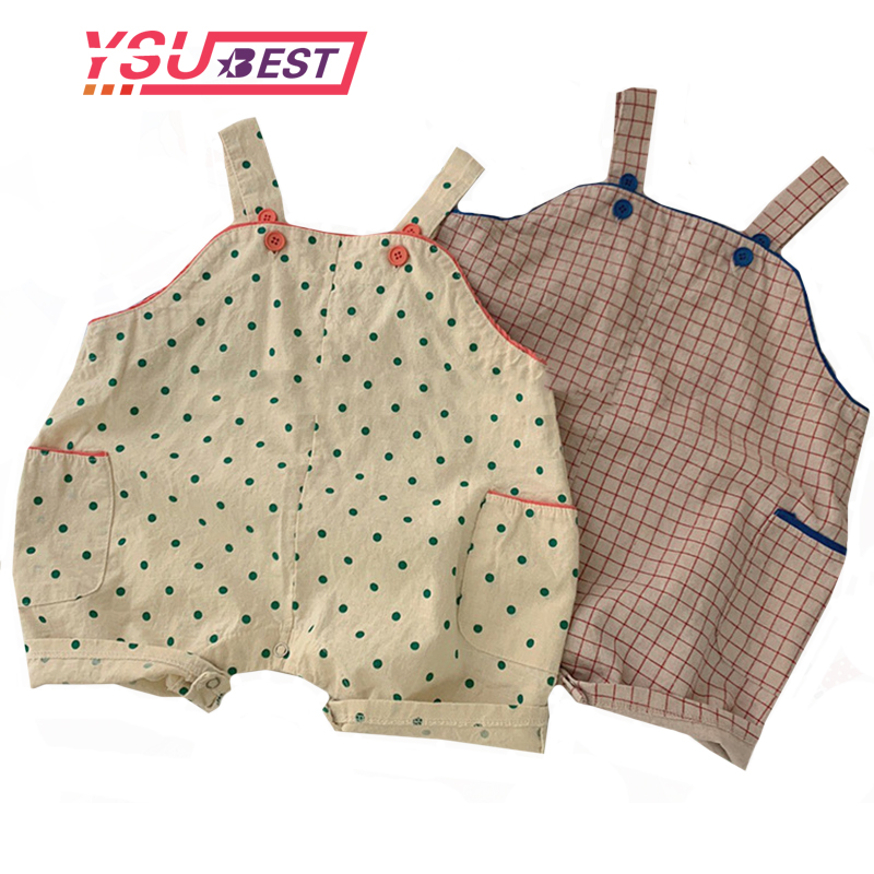 

New 2020 Summer Korean Style Children Dot Plaid Overalls Shorts Loose Baby Boys Girls Overalls Toddlers Kids Casual Jumpsuits, Pink