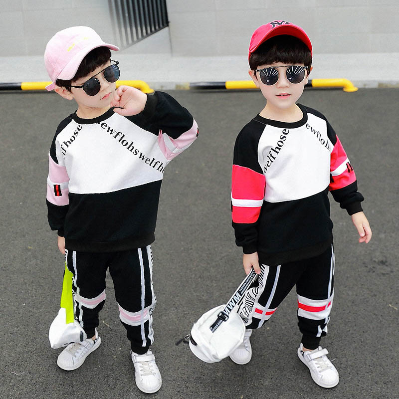 

New kids tracksuit set boys casual suits spring autumn kids designer clothes boys tracksuit long sleeve sweatshirts+ trousers retail A7821, White