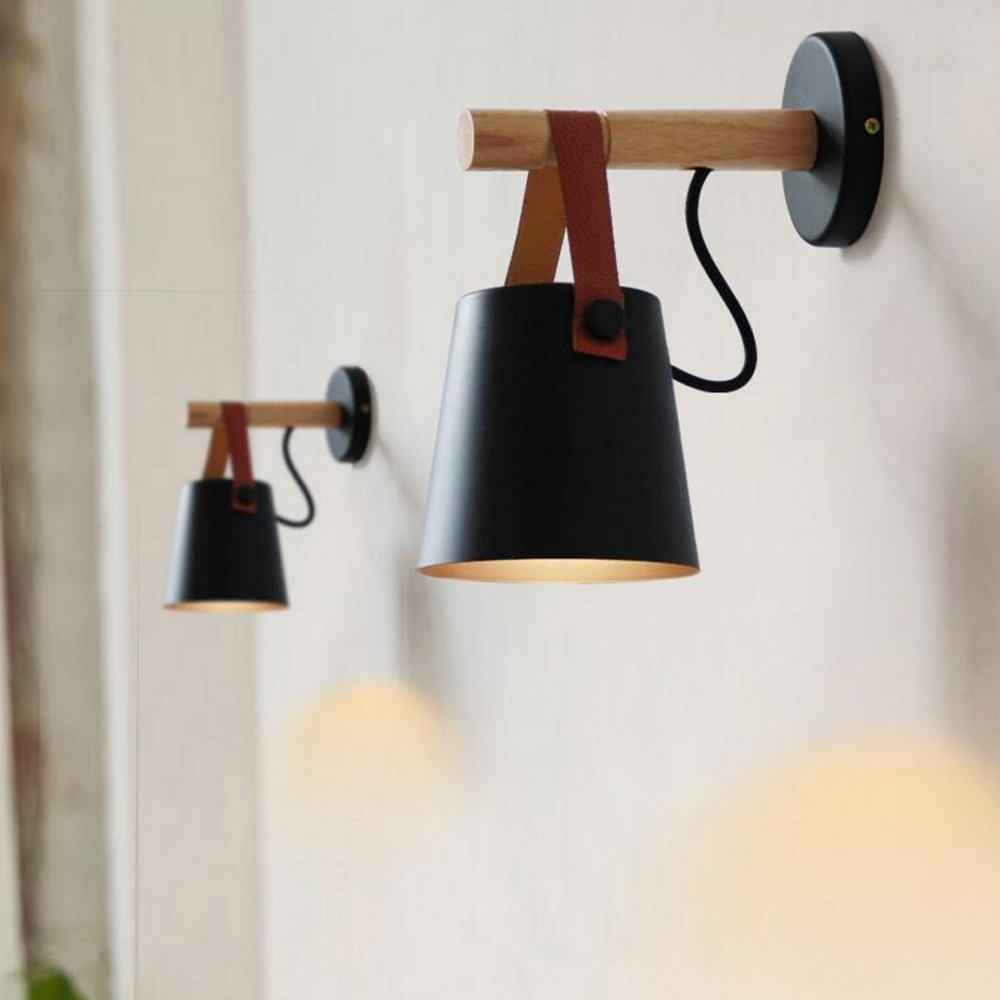 

85-220V LED Wall Lamp Wooden E27 Modern Nordic Design Living Room Wall Bedside Lamp Night Light Sconces Belt Lampshade