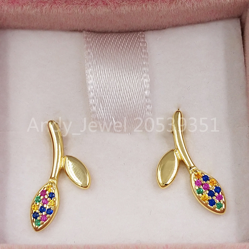 

Bear Jewelry 925 Sterling Silver earrings Vermeil Silver With Gemstones Real Mix Leaf Earrings Fits European Jewelry Style Gift 812463650