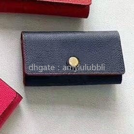 

wholesale top quality multicolor leather key holder short designer six key wallet women classic zipper pocket men design key purse, Black