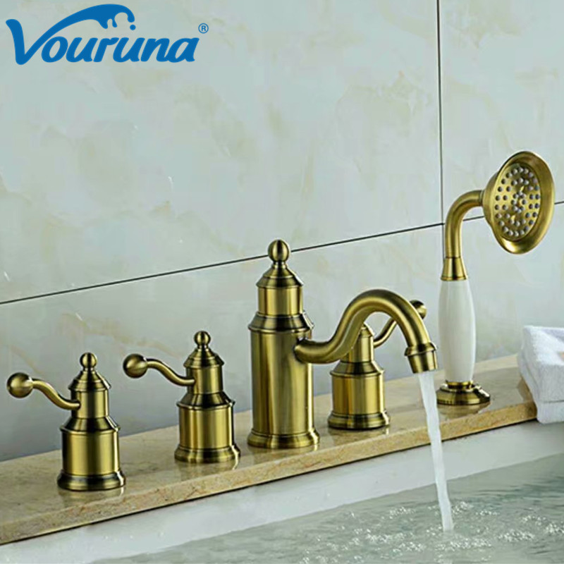 

Vouruna 5pcs Bath Shower Mixer Tap With Hand shower Solid Brass Chrome & Bronze&Antique Black Tub Filler
