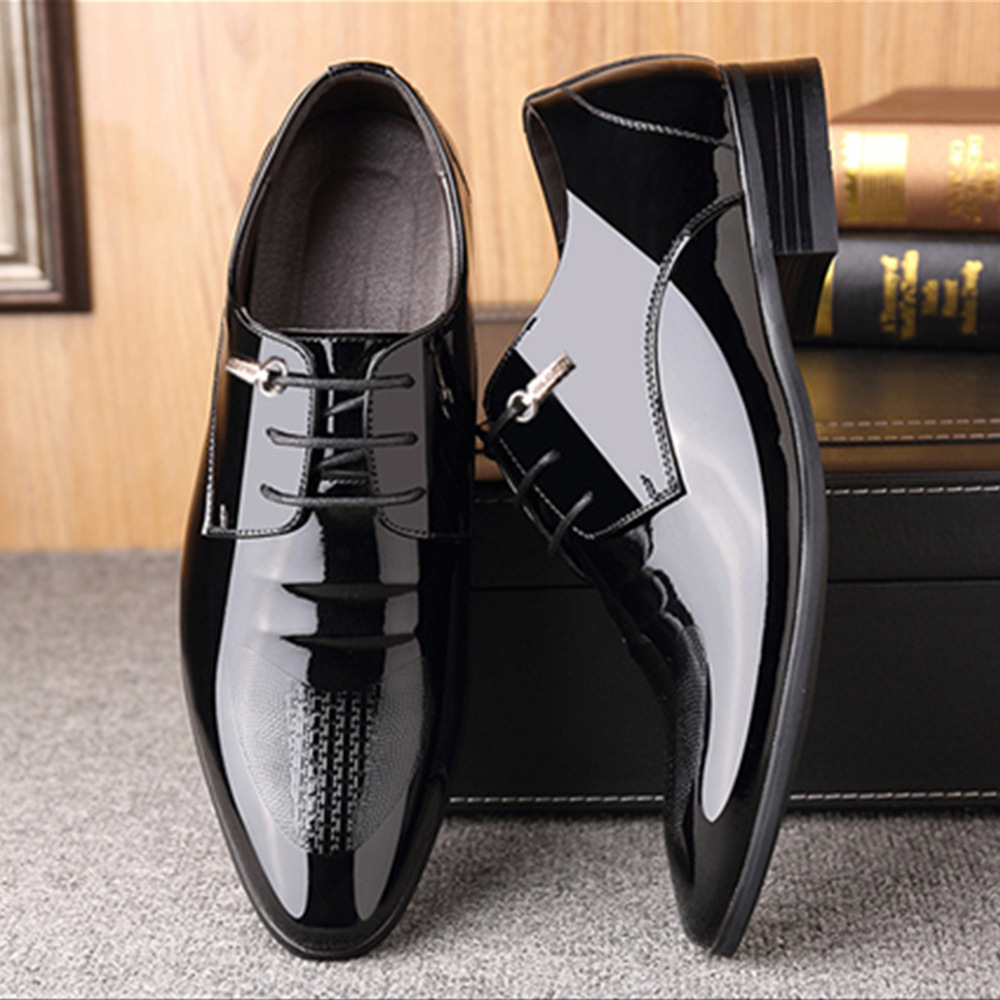 

48 Black Patent Leather Dress Shoes Mens Formal Wedding Suit Leather Shoes Italian Pointed Toe Lace Up Derby Business Shoe