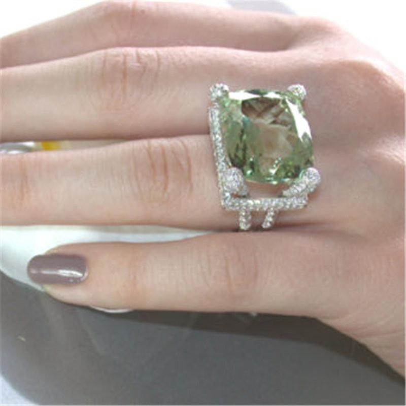 

Luxury Green Crystal Silver Color Rings For Women Fashion Statement Zircon Wedding Cubic Zirconia Ring Gifts Y20