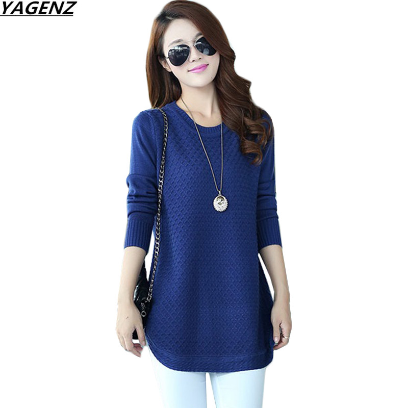 

Women Knitted Sweaters 2019 Autumn Winter Long Sleeve Pullover Bottom Shirt Sweater Large Size Loose Casual Tops Women Clothing, Blue