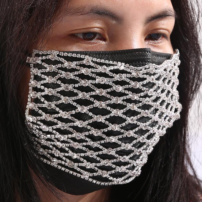 

The New Mesh Elastic Mask Rhinestone Jewlery for Women Statement Resizable Bling Bling Face Mask Decoration Charm Jewellery