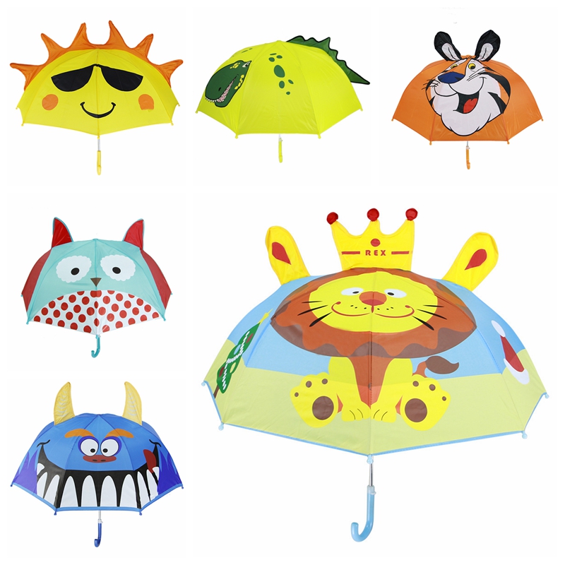 

Kids Cartoon Umbrellas Animals Print Polyester Sunny Rainy Umbrella Lion Rabbit Cat Hanging Long-handle Straight Umbrella Gifts DH1081, 12 styles