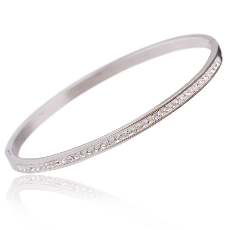 

Bangle CL-203 Fashion Jewelry Bracelets With Two Line Crystal Rhinestone Pave Stainless Steel Opening For Women