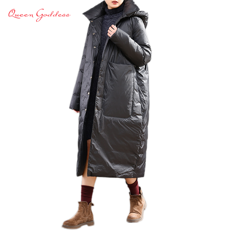 

2019 new arrival fashion longer plus size 90%white duck down jacket womens winter warm parkas with hooded big pocket popular, White