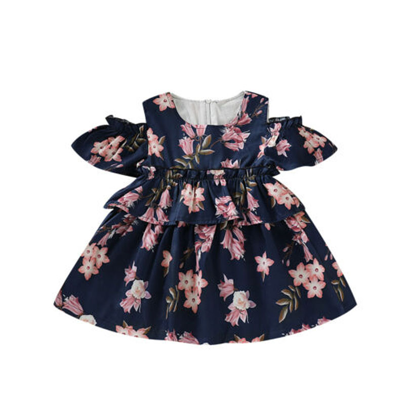 Casual Little Baby Girls Off Shoulder Stripe Belt Thin Princess Dresses