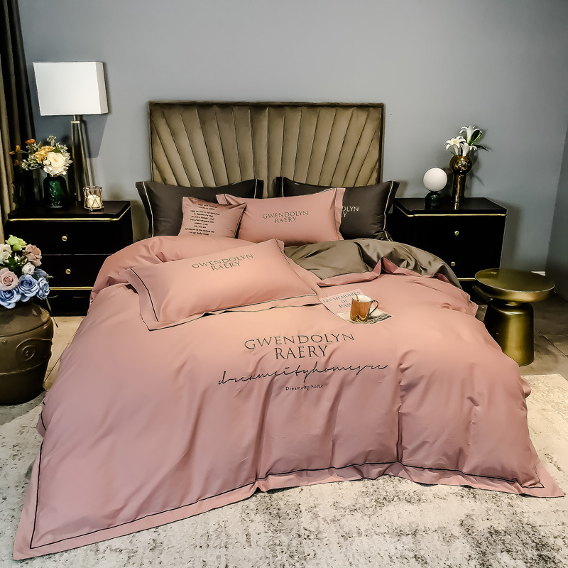 

Satin Silk Bedding Set Luxury Embroidery Queen King Size Bed Set Quilt Duvet Cover Linens Pillowcases bed sheet Bedclothes