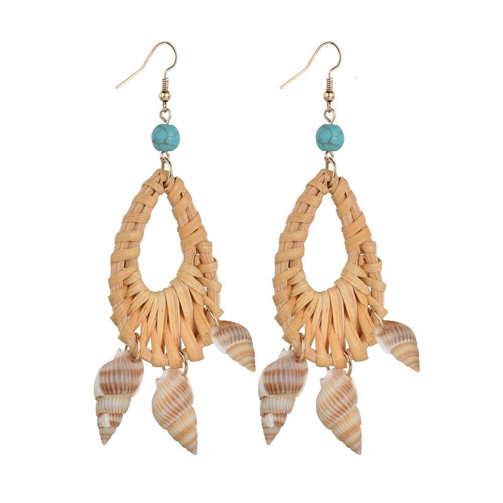 

Mori Manual Weave Natural Bamboo Weaving Earrings The Wind Song Stone Sea Shell Pendeloque Cut Earring Woman