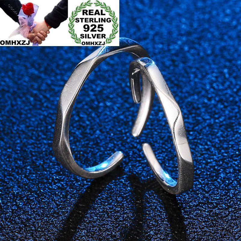 

OMHXZJ Wholesale European Fashion Woman Man Party Wedding Gift Lovers Rhombus Open Resizable 925 Sterling Silver Ring RR249
