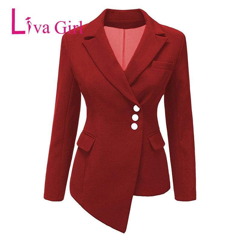 

LIVA GIRL Ladies Office Long Sleeve Plus Size Blazers Women 2018 Autumn Asymmetric Hem Lapel Coat Demure Female Work Jacket XXXL, Black