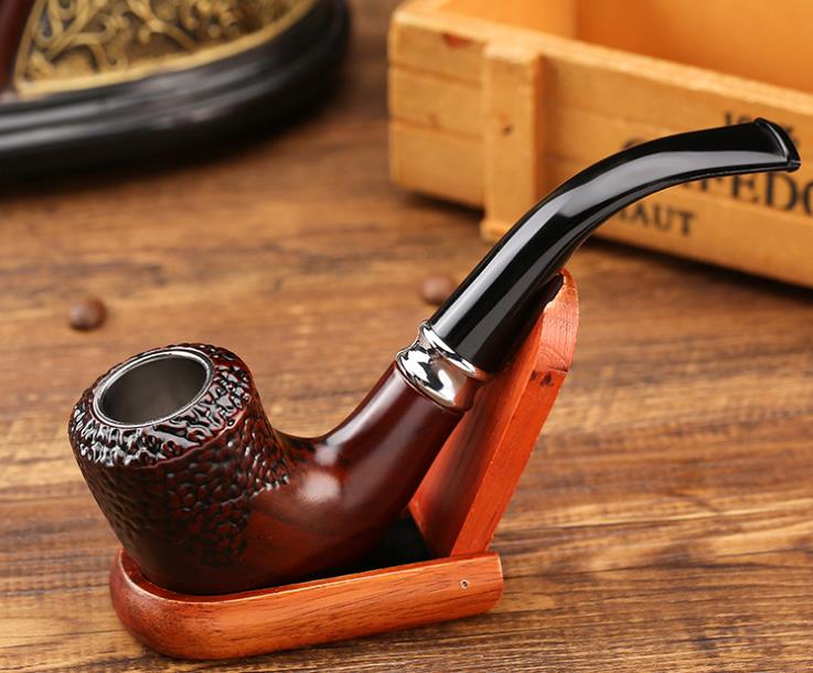

New type of Deep Brown Bakelite short pipe 147 mm bending removable cigarette holder flat bottom stand smoker
