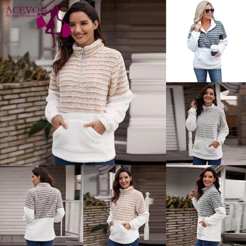 

Women Long Sleeve Coat Turndown Zipper Soft Fleece Casual None Outwear Spring, Autumn, Winter Patchwork, Gr